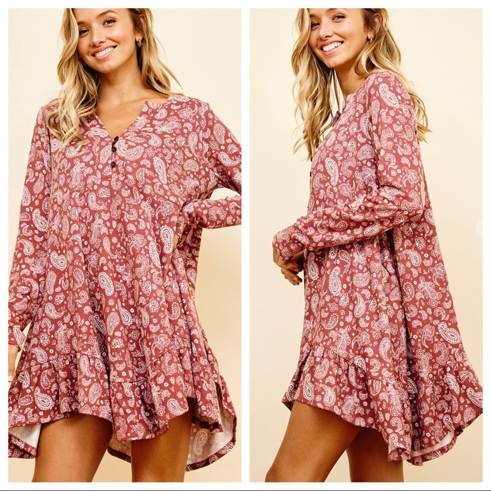 #14 LAST ONE Boho Chic Paisley Print Ruffle Hem Dress - Picture 5 of 6